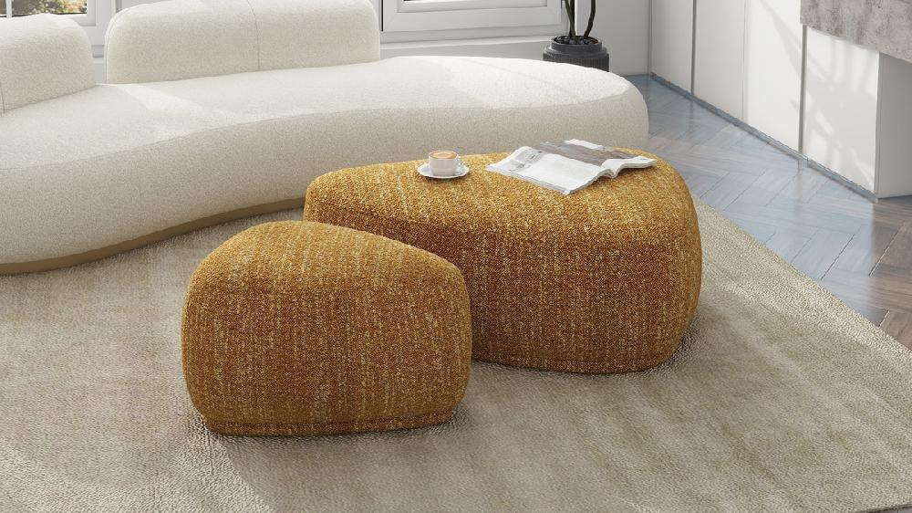 Jennifer Taylor Home Pebble 44" & 26" Rounded Triangle Cocktail Ottoman Set Mustard Yellow