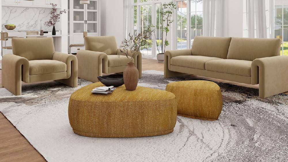 Jennifer Taylor Home Pebble 44" & 26" Rounded Triangle Cocktail Ottoman Set Mustard Yellow