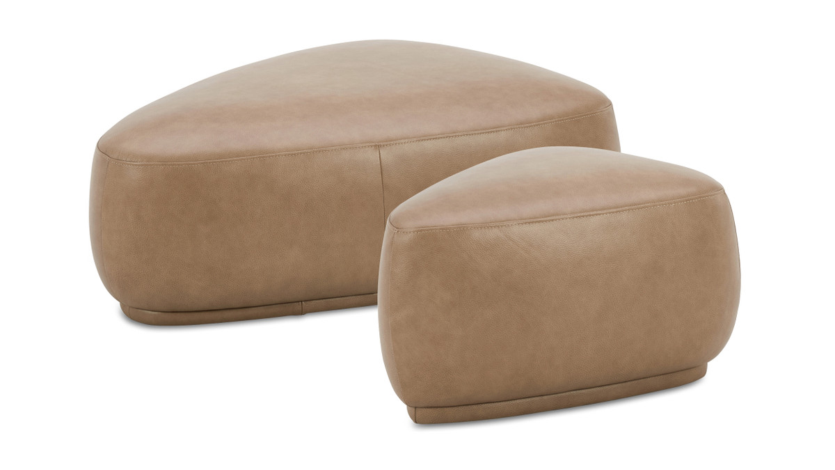 jennifer taylor home Pebble 44" & 26" Rounded Triangle Cocktail Ottoman Set Tuscan Tan Brown Top Grain Leather