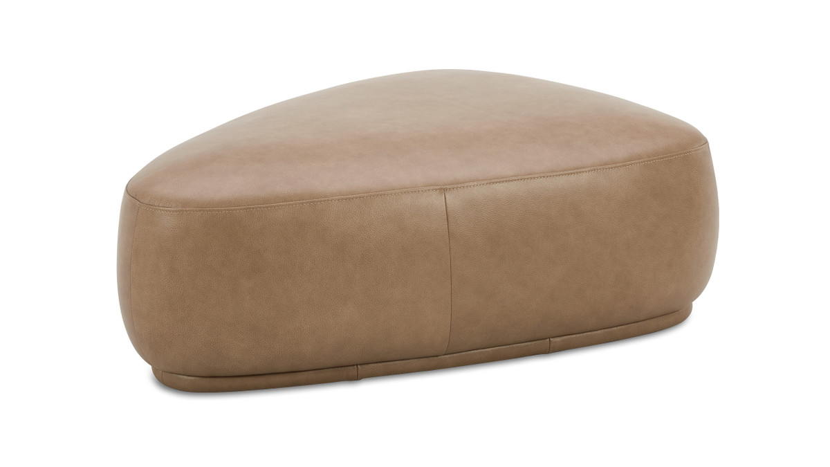 Jennifer Taylor Home Pebble 44" Rounded Triangle Cocktail Ottoman Tuscan Tan Brown Top Grain Leather