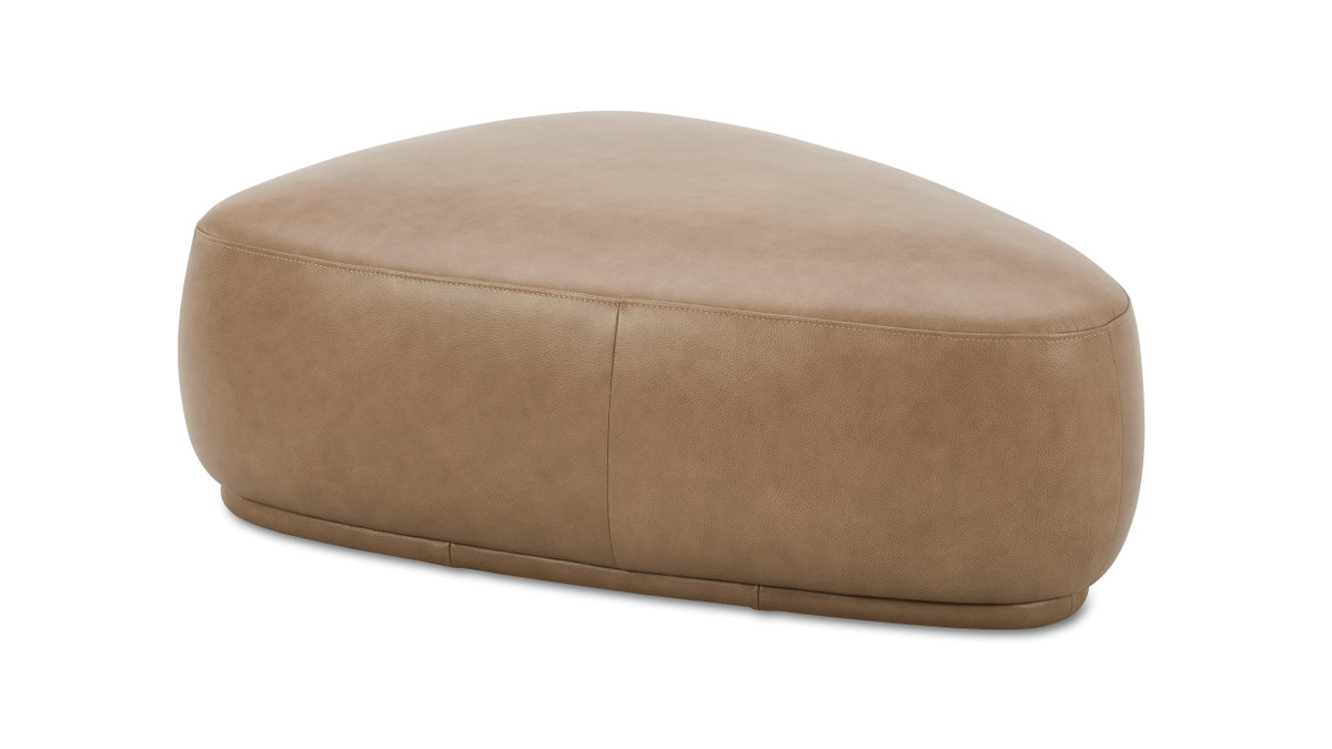 jennifer taylor home Pebble 44" Rounded Triangle Cocktail Ottoman Tuscan Tan Brown Top Grain Leather