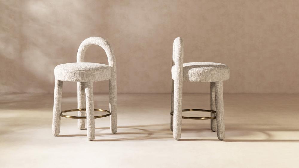 Jennifer Taylor Home Penny Round Arched Fully Upholstered Counter Stool Set Of 2 Travertine Beige