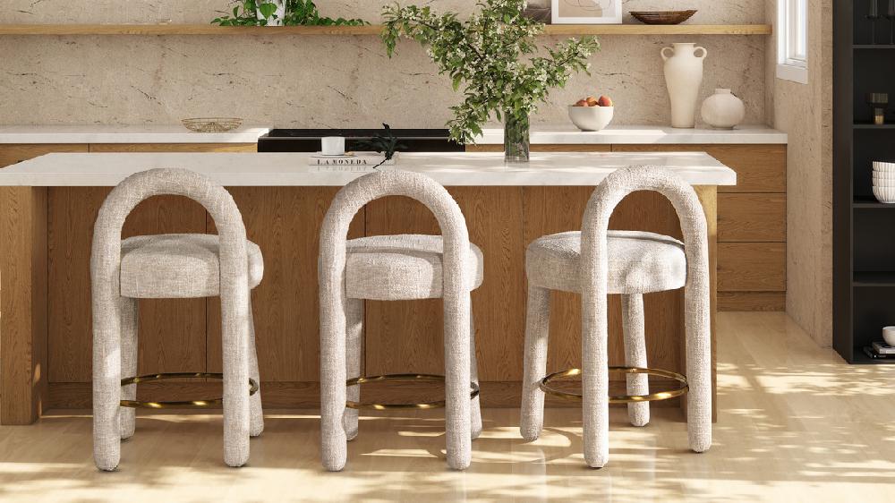 Jennifer Taylor Home Penny Round Arched Fully Upholstered Counter Stool Set Of 2 Travertine Beige