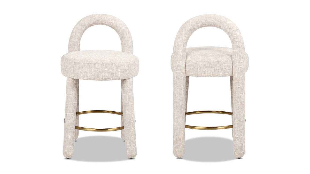 Jennifer Taylor Home Penny Round Arched Fully Upholstered Counter Stool Set Of 2 Travertine Beige
