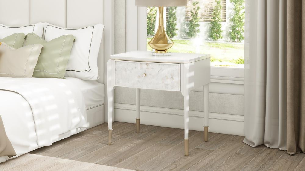 Jennifer Taylor Home Perla 25" Mother-of-Pearl Mosaic Storage Side Table Akoya Cream White