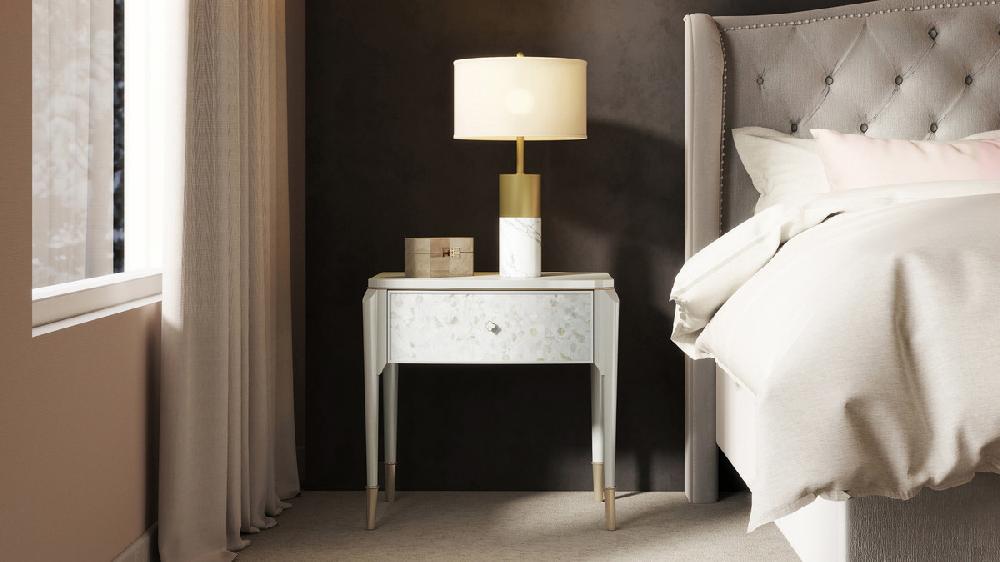 Jennifer Taylor Home Perla 25" Mother-of-Pearl Mosaic Storage Side Table Akoya Cream White