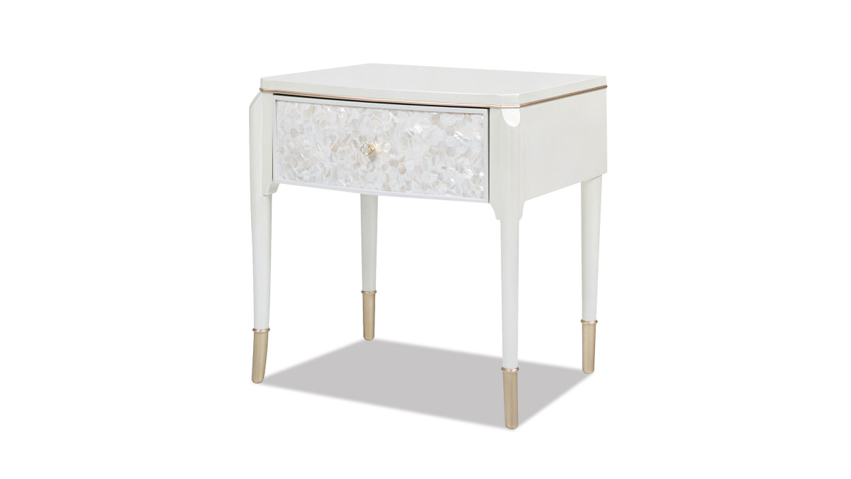 Jennifer Taylor Home Perla 25" Mother-of-Pearl Mosaic Storage Side Table Akoya Cream White