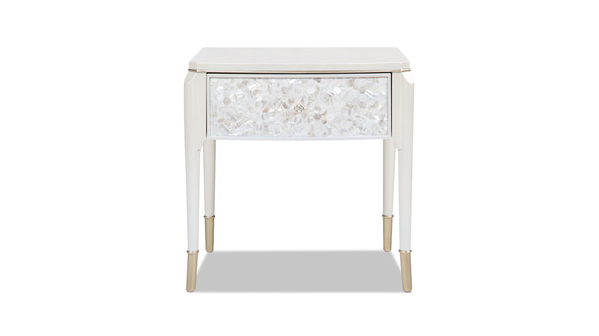 jennifer taylor home Perla 25" Mother-of-Pearl Mosaic Storage Side Table Akoya Cream White