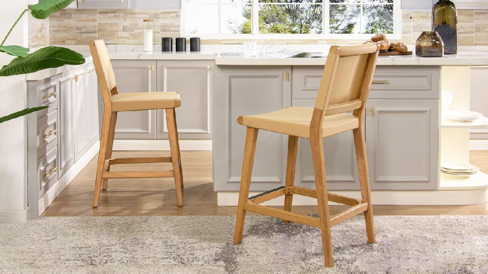 Jennifer Taylor Home Pierre 26" Farmhouse Saddle Kitchen Island Counter Stool With Back Sunkissed Beige