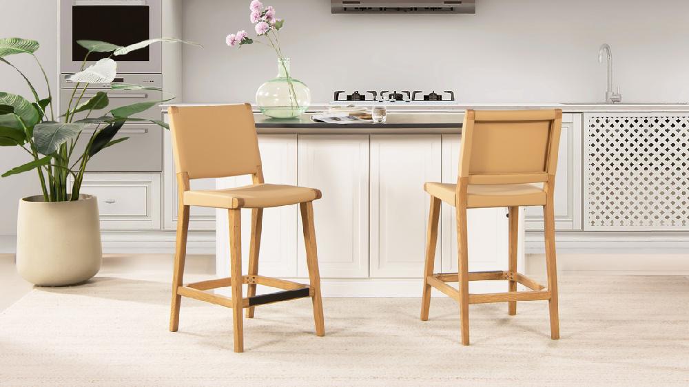 Jennifer Taylor Home Pierre 26" Farmhouse Saddle Kitchen Island Counter Stool With Back Sunkissed Beige