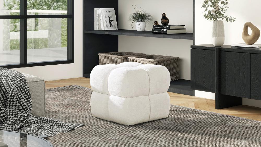 Jennifer Taylor Home Pixel 21" Oversized Square Tufted Pouf Ottoman Almond White