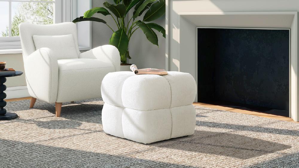 Jennifer Taylor Home Pixel 21" Oversized Square Tufted Pouf Ottoman Almond White