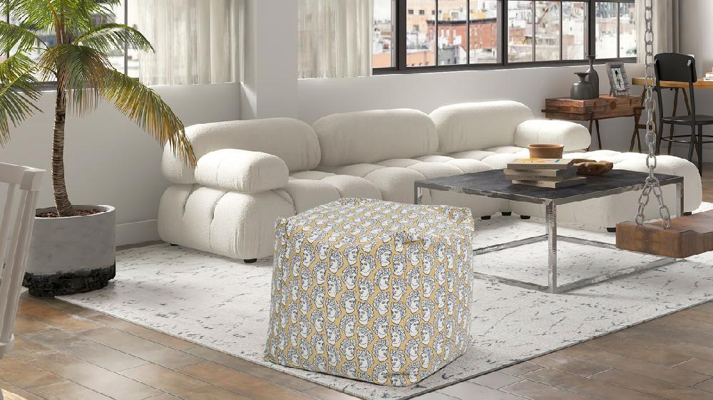 Jennifer Taylor Home Pouf 23" Luxury Oversized Bean Bag Cube Ottoman Apollo Bust Gold & Cream