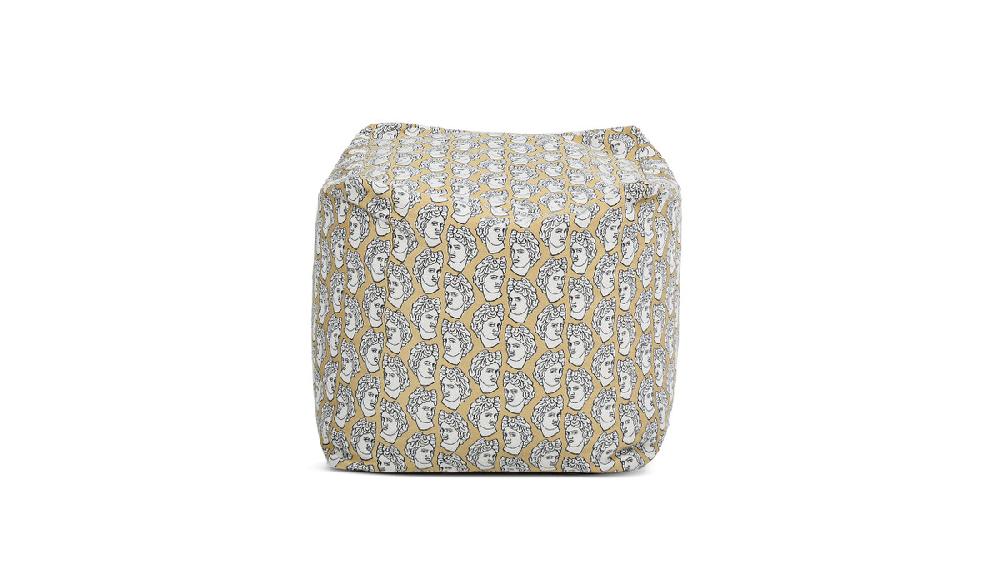 Jennifer Taylor Home Pouf 23" Luxury Oversized Bean Bag Cube Ottoman Apollo Bust Gold & Cream