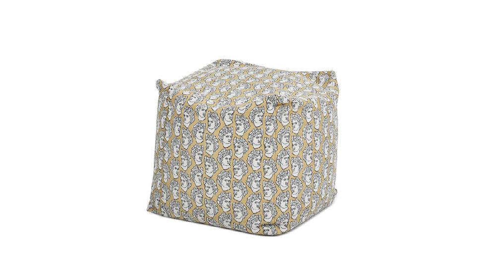 jennifer taylor home Pouf 23" Luxury Oversized Bean Bag Cube Ottoman Apollo Bust Gold & Cream