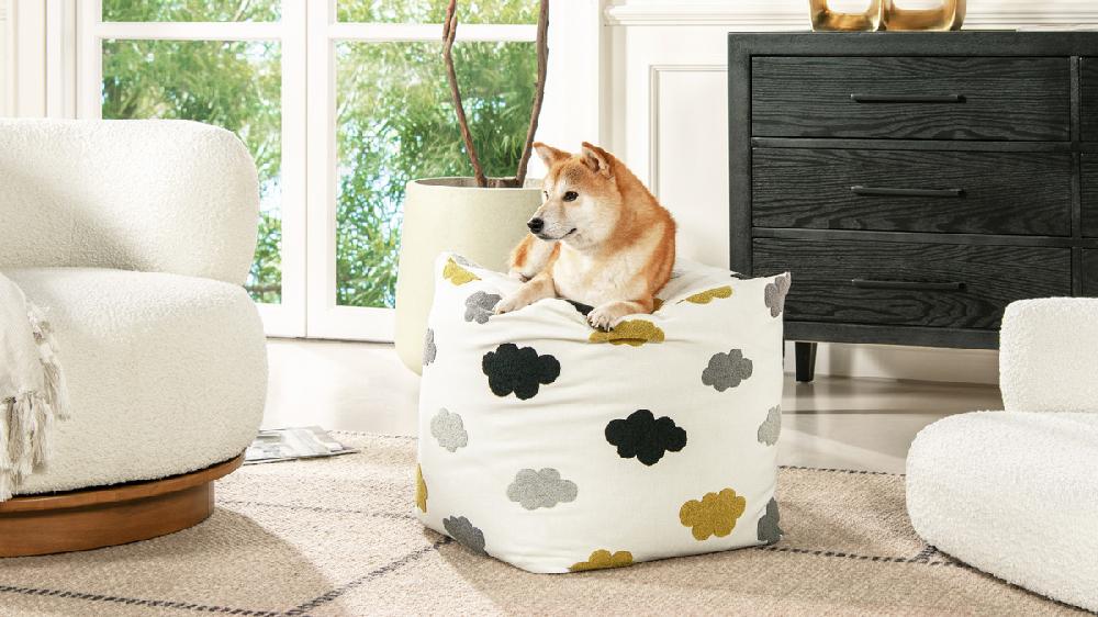 Jennifer Taylor Home Pouf 23" Luxury Oversized Bean Bag Cube Ottoman Cumulus Cream White
