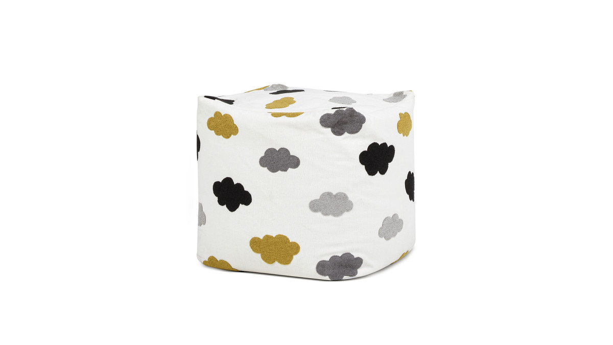 jennifer taylor home Pouf 23" Luxury Oversized Bean Bag Cube Ottoman Cumulus Cream White