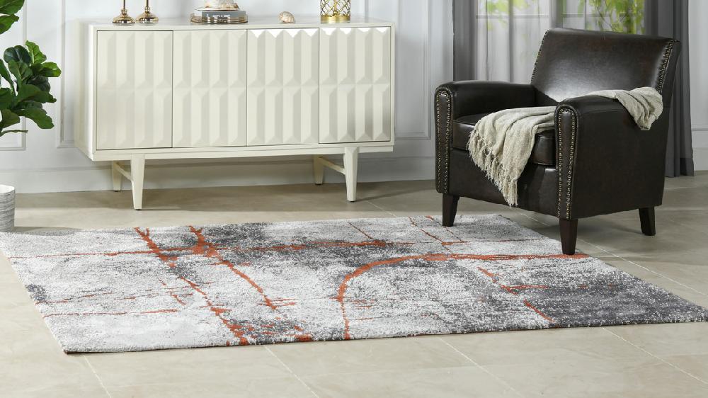 Jennifer Taylor Home Quarry 5 X 6.5" Abstract Area Rug Gray & Orange Polypropylene