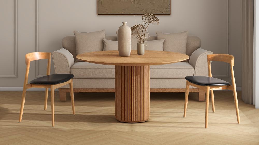 Jennifer Taylor Home Raven 20.5" Stacking Sculpted Oak Wood Dining Chair Warm Natural Brown Oak Wood & Black Faux Leather