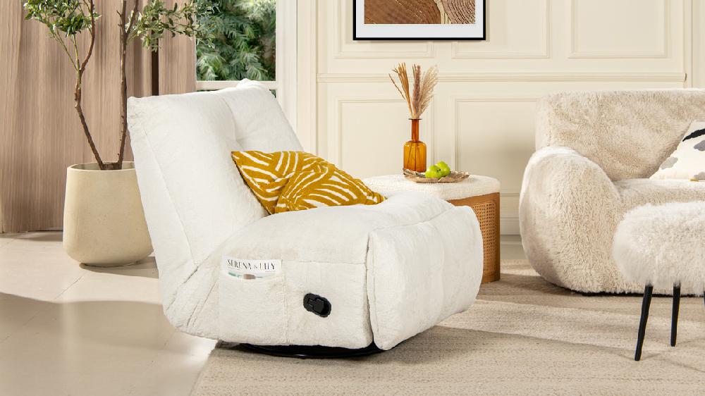 Jennifer Taylor Home Rearden 35.5" Swivel Glider Manual Recliner Gaming Lounge Chair Pearl White