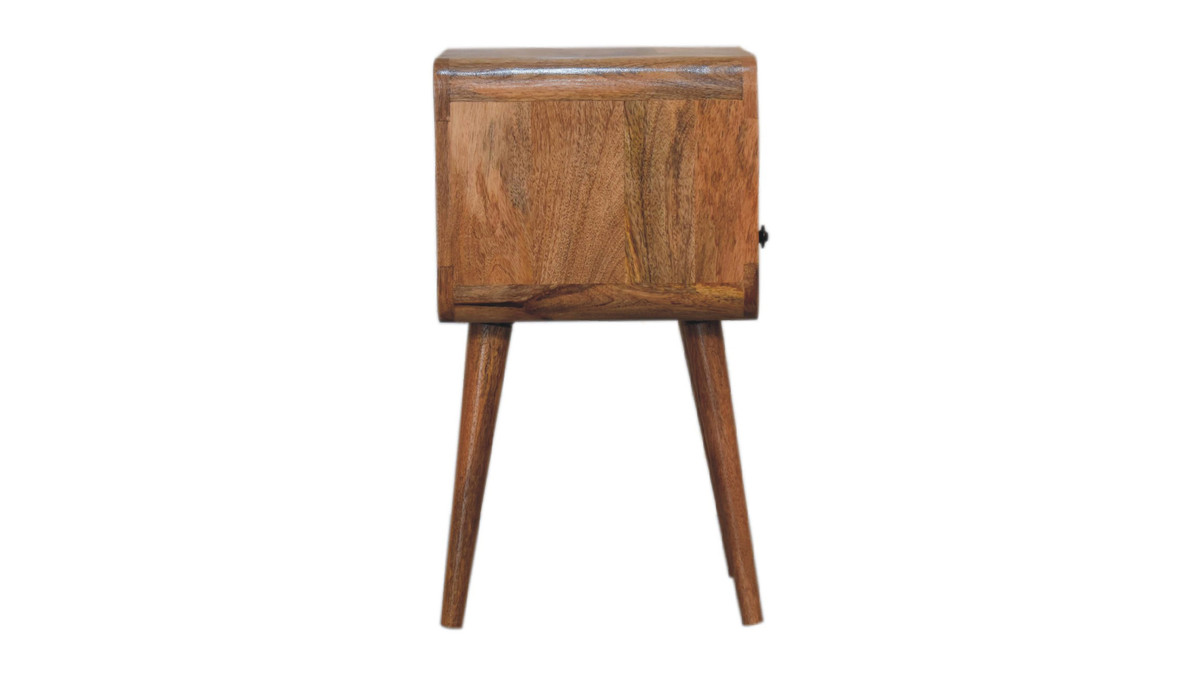 Jennifer Taylor Home Rialta 11.80" Mini Mid-Century Curve Open Nightstand With Drawer In Solid Mango Wood Oak Finish