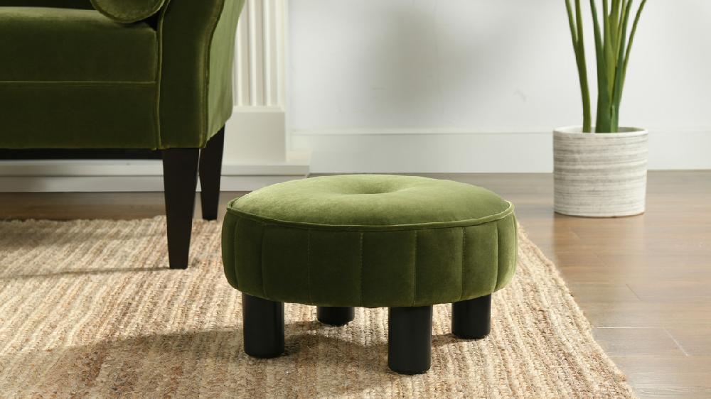 Jennifer Taylor Home Riley 16" Round Footstool Ottoman Olive Green