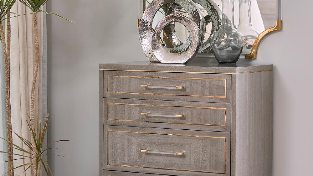 jennifer taylor home Roland 45" 5-Drawer Chest Washed Gray Brown Poplar Veneer