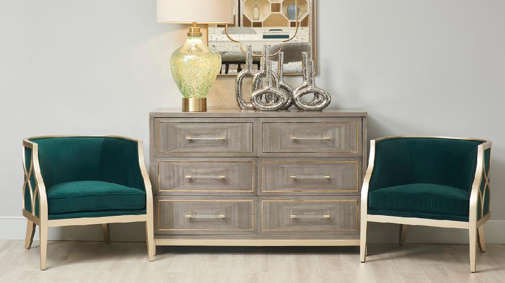 jennifer taylor home Roland 50" 6-Drawer Chest Washed Gray Brown Poplar Veneer