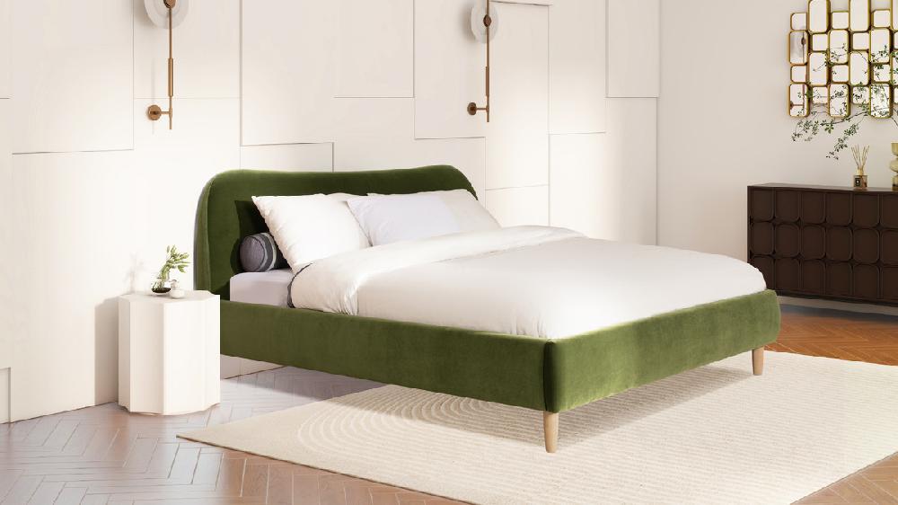 Jennifer Taylor Home Roman Curved Headboard Upholstered Platform Bed King Olive Green