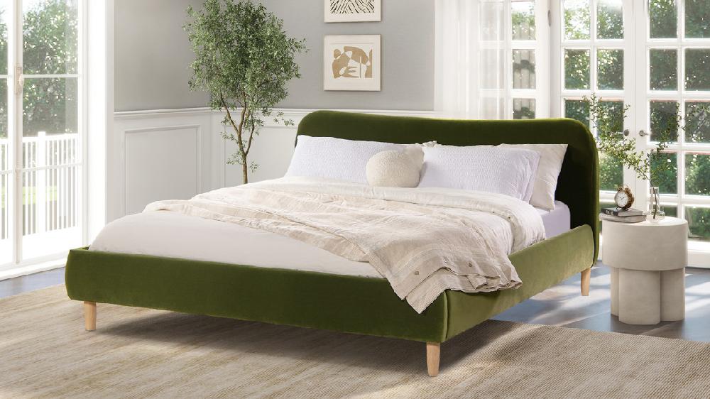 Jennifer Taylor Home Roman Curved Headboard Upholstered Platform Bed King Olive Green