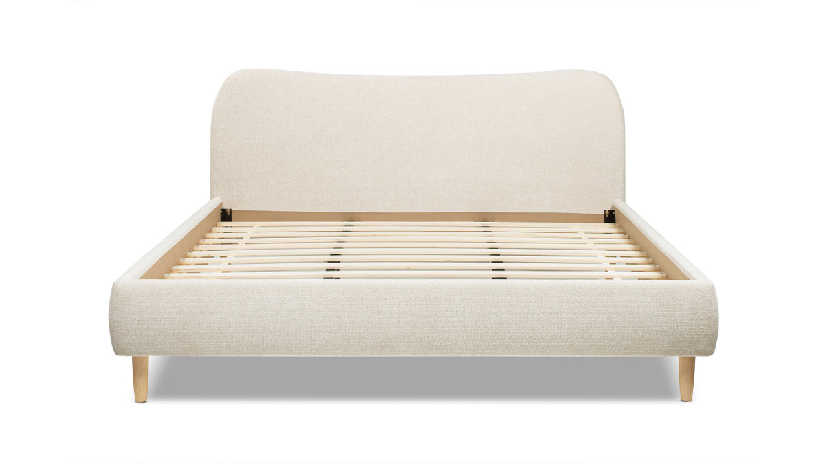 Jennifer Taylor Home Roman Curved Headboard Upholstered Platform Bed King Oatmeal Light Beige