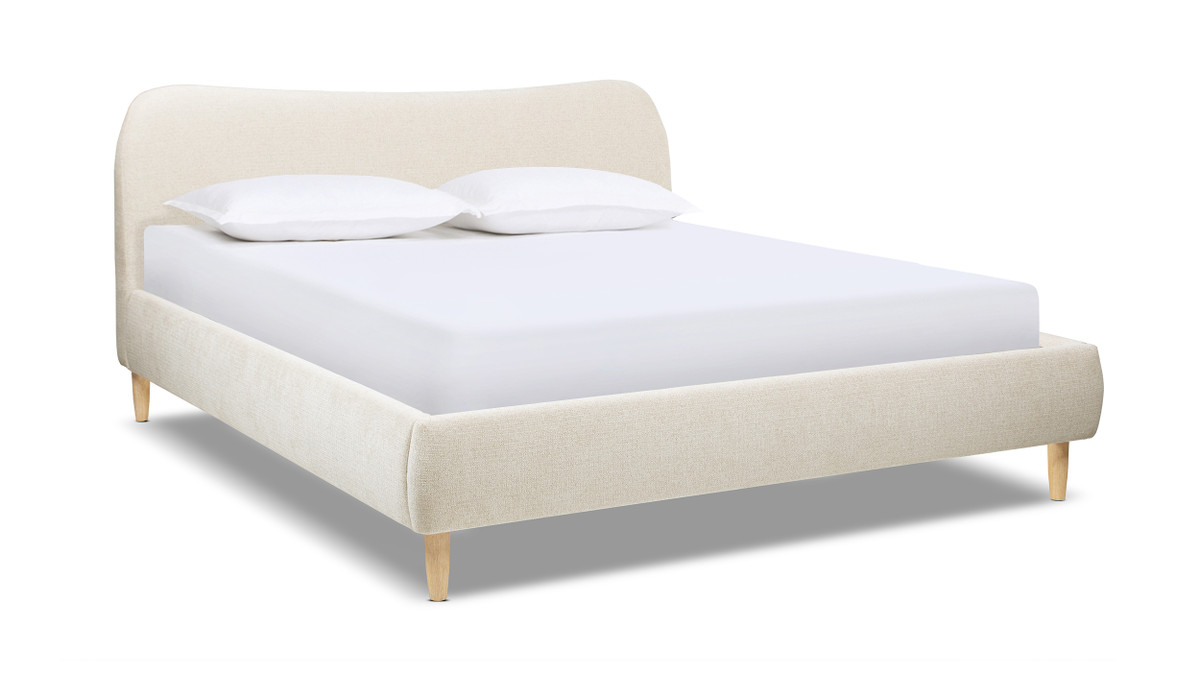 jennifer taylor home Roman Curved Headboard Upholstered Platform Bed King Oatmeal Light Beige