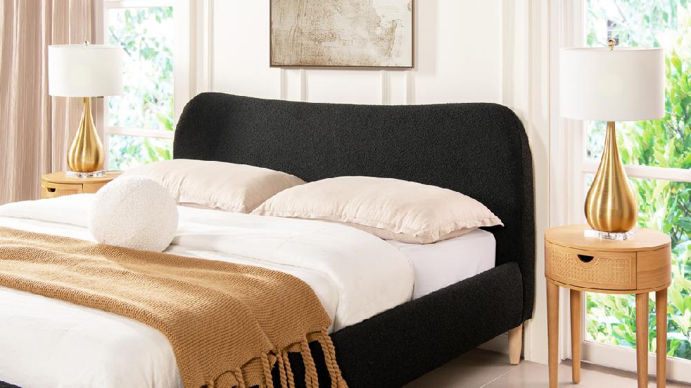 Jennifer Taylor Home Roman Curved Headboard Upholstered Platform Bed King Ebony Black Bouclé