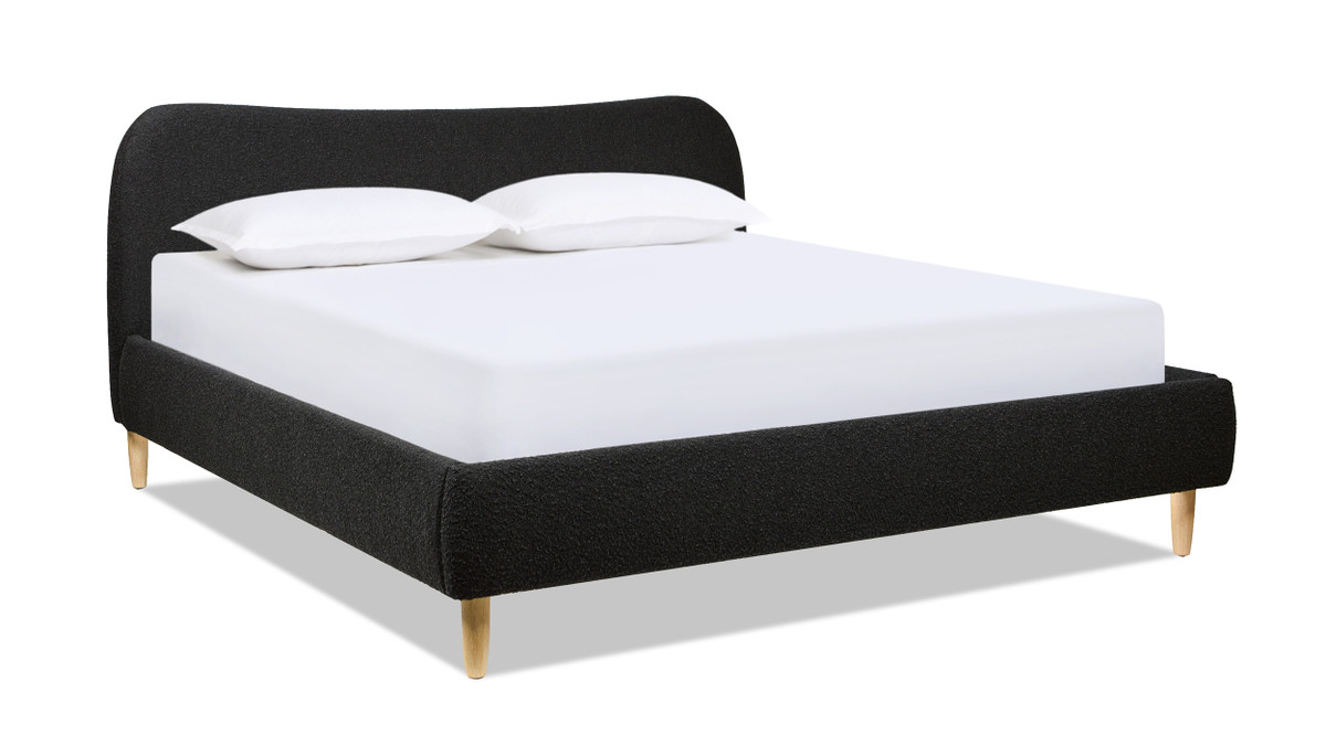 jennifer taylor home Roman Curved Headboard Upholstered Platform Bed King Ebony Black Bouclé