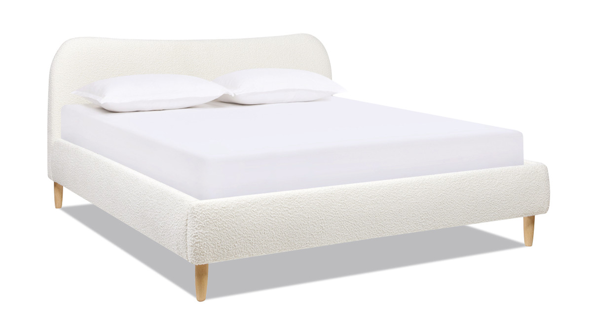 jennifer taylor home Roman Curved Headboard Upholstered Platform Bed King Ivory White Bouclé