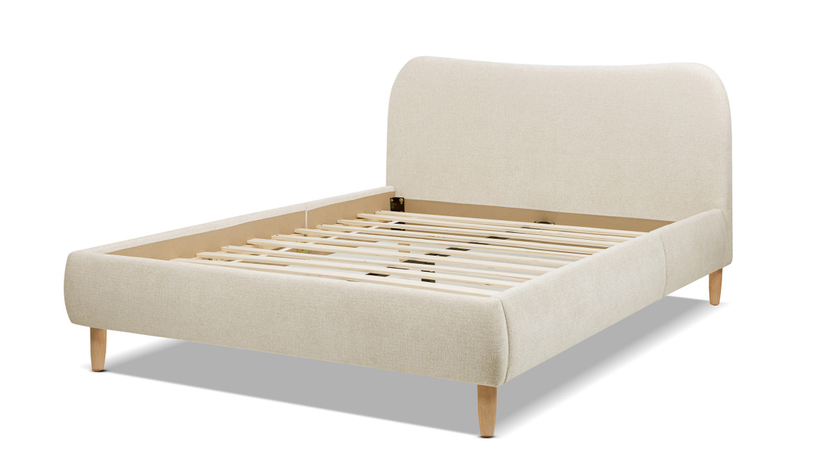 Jennifer Taylor Home Roman Curved Headboard Upholstered Platform Bed Queen Oatmeal Light Beige Chenille