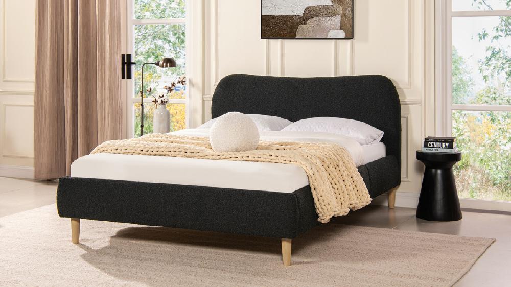 Jennifer Taylor Home Roman Curved Headboard Upholstered Platform Bed Queen Ebony Black Bouclé