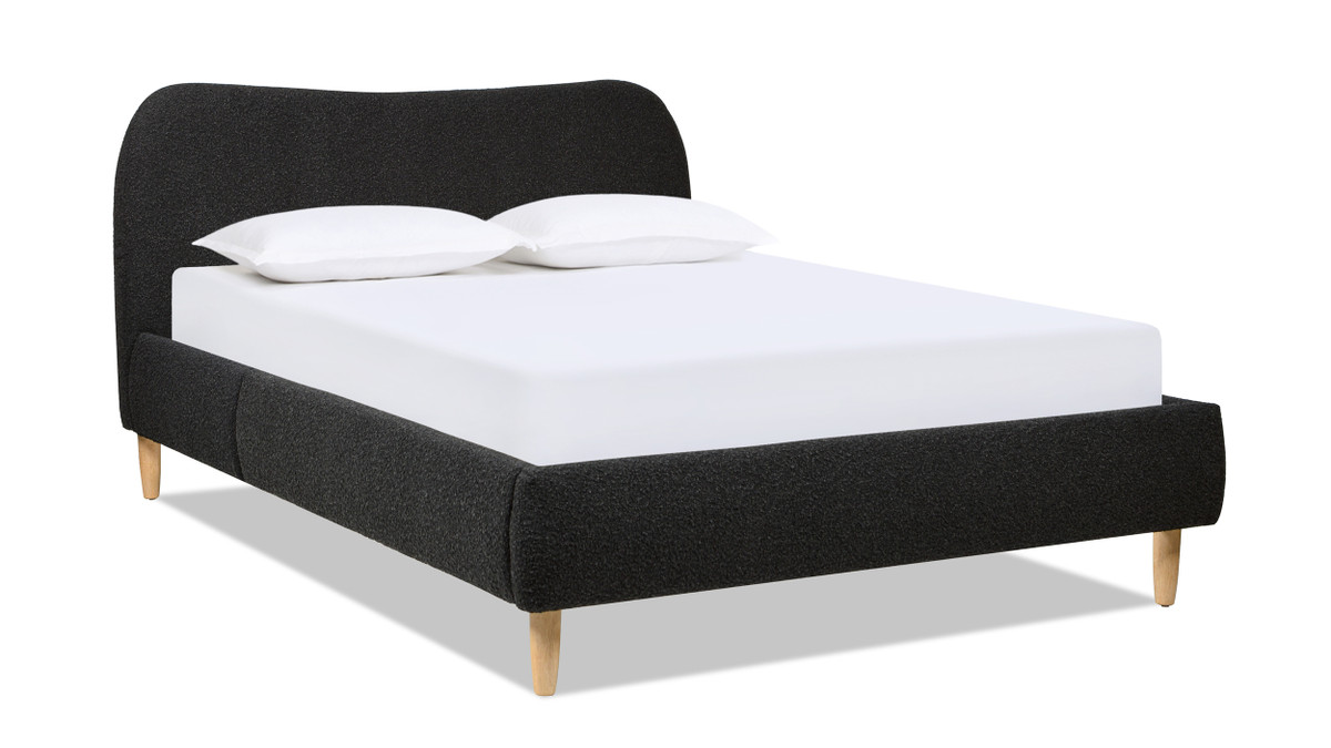 jennifer taylor home Roman Curved Headboard Upholstered Platform Bed Queen Ebony Black Bouclé