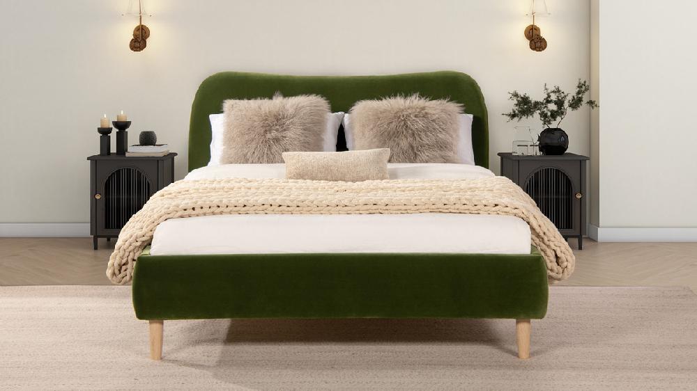 Jennifer Taylor Home Roman Curved Headboard Upholstered Platform Bed Queen Olive Green