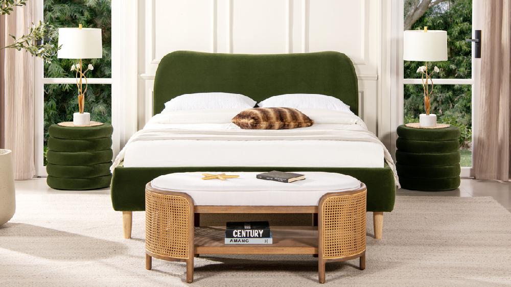 Jennifer Taylor Home Roman Curved Headboard Upholstered Platform Bed Queen Olive Green