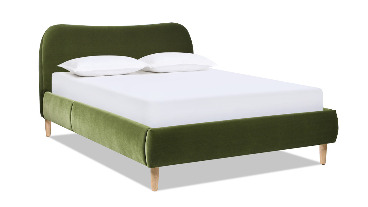 jennifer taylor home Roman Curved Headboard Upholstered Platform Bed Queen Olive Green