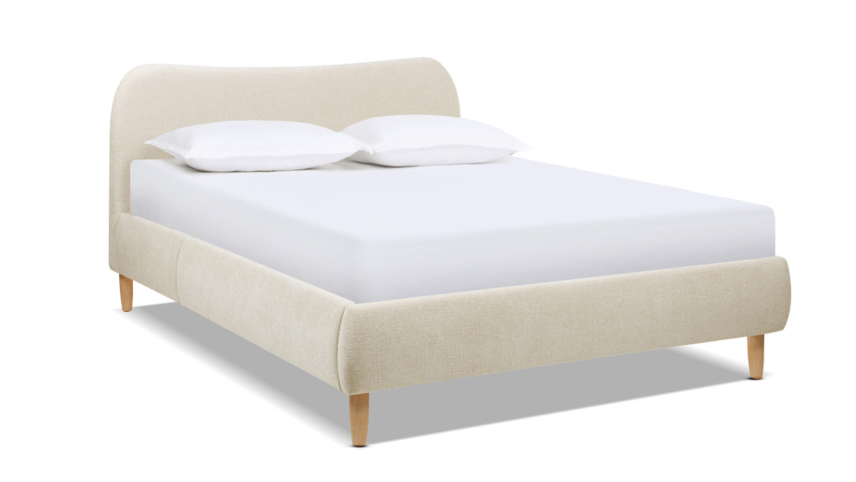 jennifer taylor home Roman Curved Headboard Upholstered Platform Bed Queen Oatmeal Light Beige Chenille