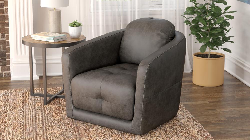 Jennifer Taylor Home Ronan 35" Faux Leather Swivel Barrel Accent Chair Steel Gray