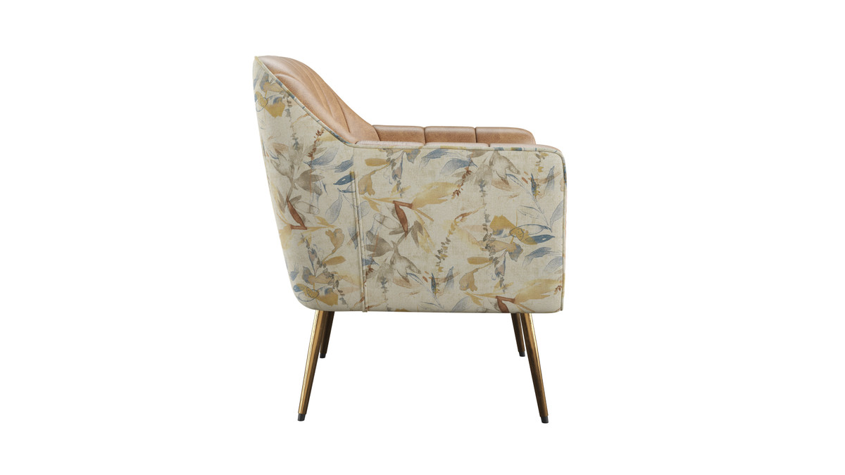 Jennifer Taylor Home Rosalind 27" Faux Leather Upholstered Barrel Accent Chair With Floral Back And Gold Legs