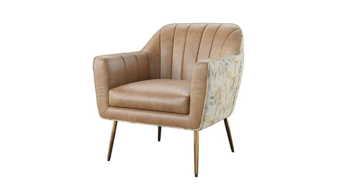 jennifer taylor home Rosalind 27" Faux Leather Upholstered Barrel Accent Chair with Floral Back and Gold Legs