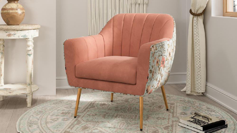 Jennifer Taylor Home Rosalind 27" Velvet Upholstered Barrel Accent Chair With Floral Back And Gold Legs