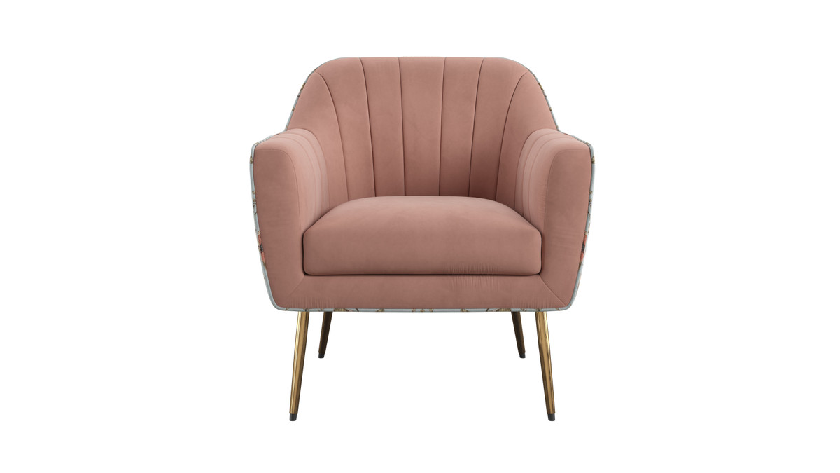 Jennifer Taylor Home Rosalind 27" Velvet Upholstered Barrel Accent Chair With Floral Back And Gold Legs