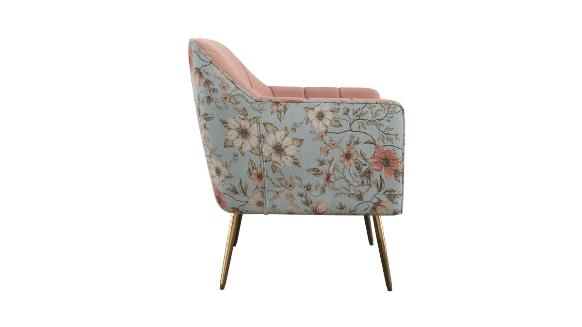 Jennifer Taylor Home Rosalind 27" Velvet Upholstered Barrel Accent Chair With Floral Back And Gold Legs