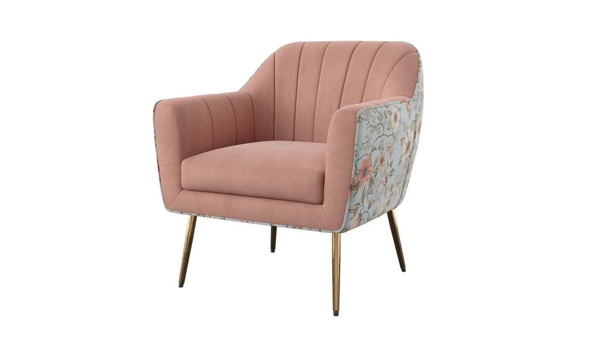 jennifer taylor home Rosalind 27" Velvet Upholstered Barrel Accent Chair with Floral Back and Gold Legs