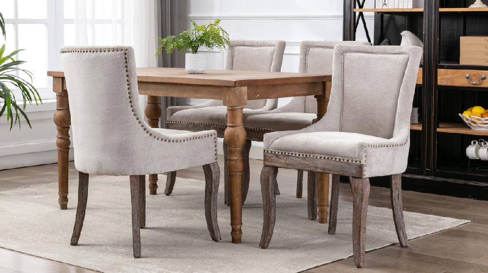 Jennifer Taylor Home Rowena Upholstered Parsons Dining Chair With Nailhead Trim And Distressed Wood Legs Set Of 2 Polyester Beige